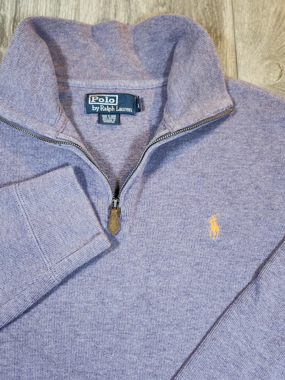 Ralph Lauren Men's Lavender Quarter-Zip Sweater with Gold Pony